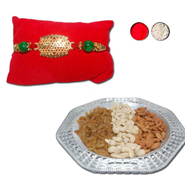 "Rakhi - ZR-5590 A (Single Rakhi), Dryfruit Thali - code RD200 - Click here to View more details about this Product
